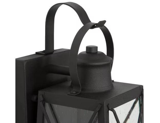 LNC Craftsman 1-Light Matte Black Outdoor Wall Lantern Sconce with Seeded Glass Shade (2-Pack)