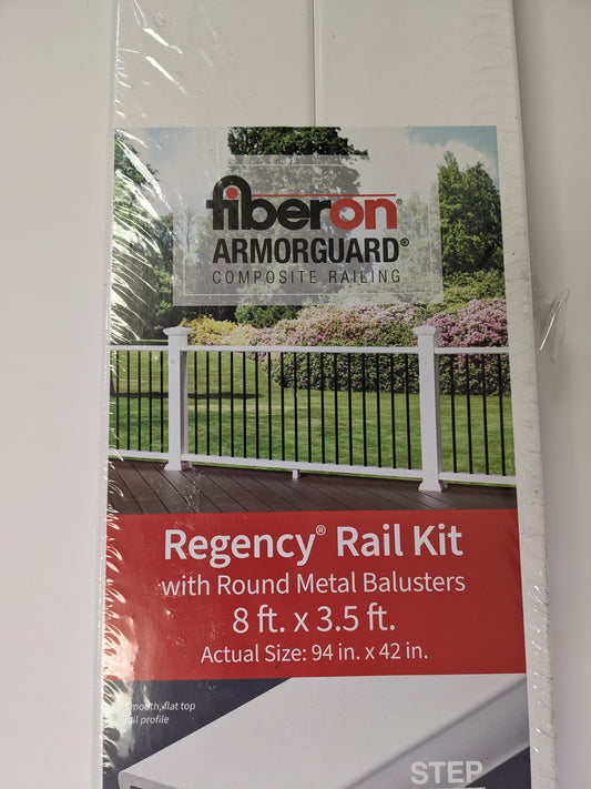 Fiberon ArmorGuard Regency White Composite Rail Kit with Round Black Metal Balusters 8 ft. x 3.5 ft. Actual Size 94 in. x 42 in.