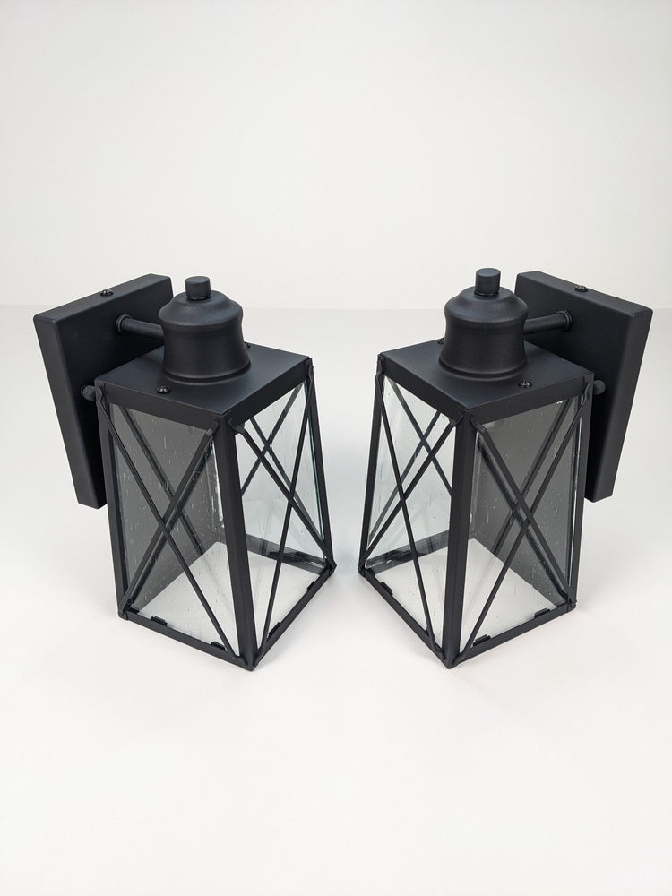 LNC Craftsman 1-Light Matte Black Outdoor Wall Lantern Sconce with Seeded Glass Shade (2-Pack)