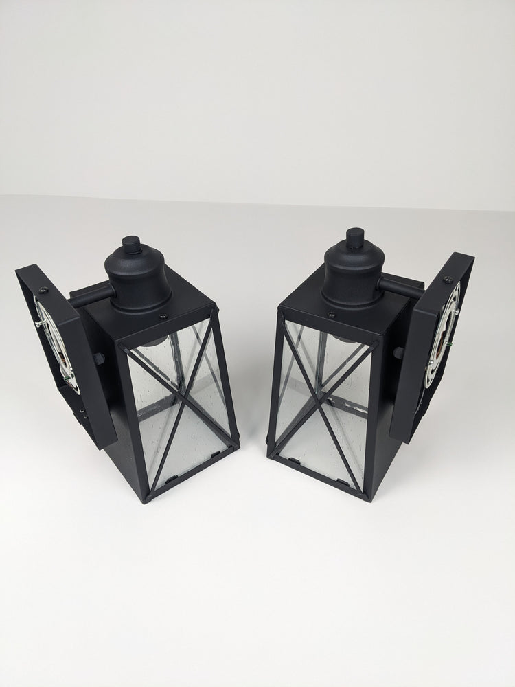 LNC Craftsman 1-Light Matte Black Outdoor Wall Lantern Sconce with Seeded Glass Shade (2-Pack)