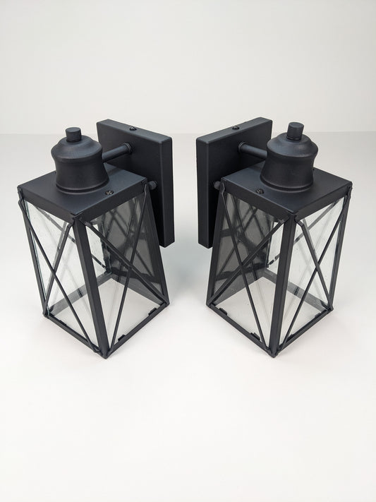 LNC Craftsman 1-Light Matte Black Outdoor Wall Lantern Sconce with Seeded Glass Shade (2-Pack)