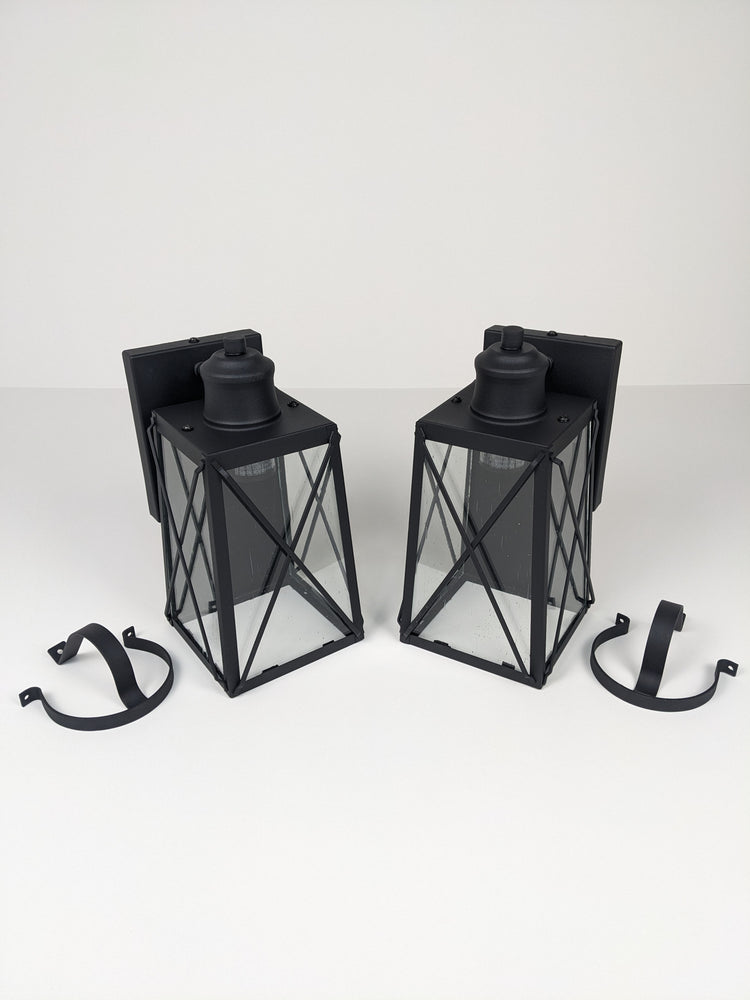 LNC Craftsman 1-Light Matte Black Outdoor Wall Lantern Sconce with Seeded Glass Shade (2-Pack)