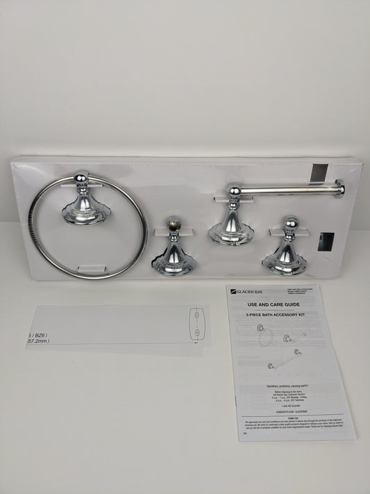 Glacier Bay Tennyson 3-Piece Bath Hardware Set with Towel Ring Toilet Paper Holder and 18 in. Towel Bar in Chrome