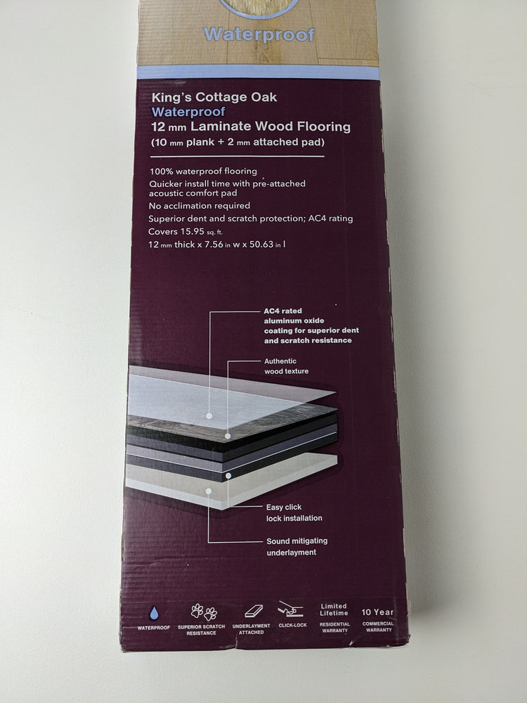 2 Cases of Home Decorators Collection King's Cottage Oak 12 mm T x 7.6 in. W Waterproof Laminate Wood Flooring, Approximately 32 sq. ft.