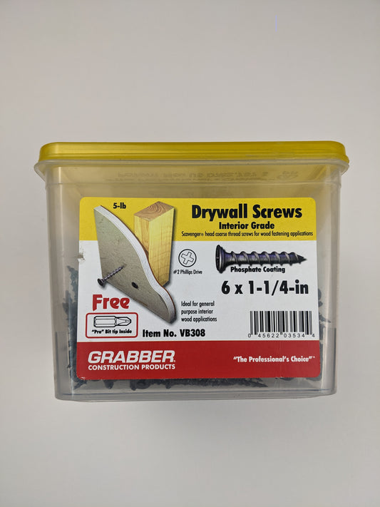 Grabber VB308 #6 x 1-1/4 in. Coarse Phillips Scavenger Head Drywall Screw (5 lb.-Pack)