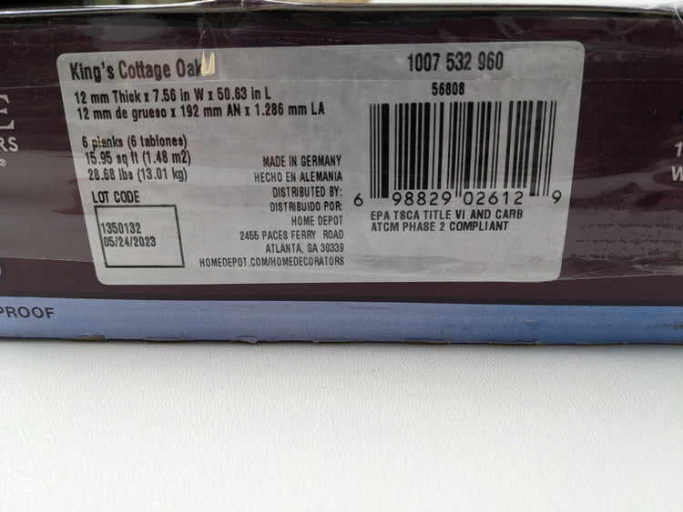 2 Cases of Home Decorators Collection King's Cottage Oak 12 mm T x 7.6 in. W Waterproof Laminate Wood Flooring, Approximately 32 sq. ft.